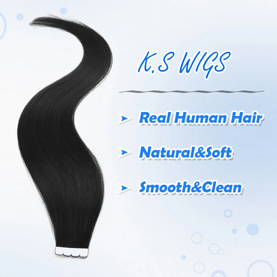 K.S WIGS Mini Tape in Hair Extensions Human Hair 100% Human Hair Seamless Straight Hair Extensions Tape in Natural Hair