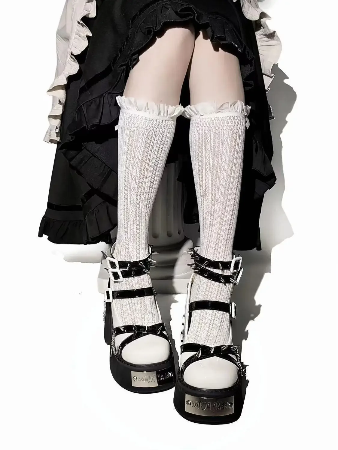 Thorn Evil Girl Shoes Little Bear Pandar Design Shoes T Buckle Sweet Girls Rivet Thick Heel High Heels Platform Shoes