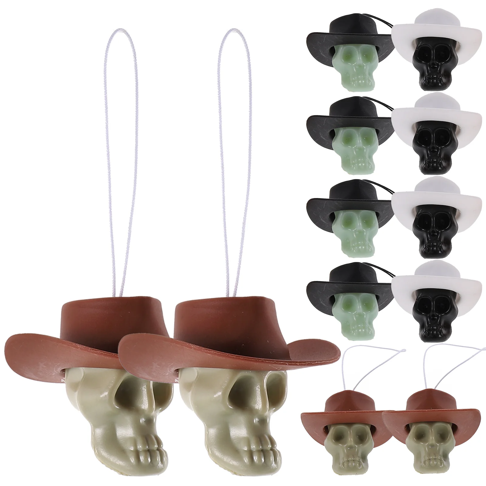 

12 Pcs Decor Pendant Mini Hanging Heads nament Props Brown Gray Night Glow Skull White Hat Black Skull Party Halloween