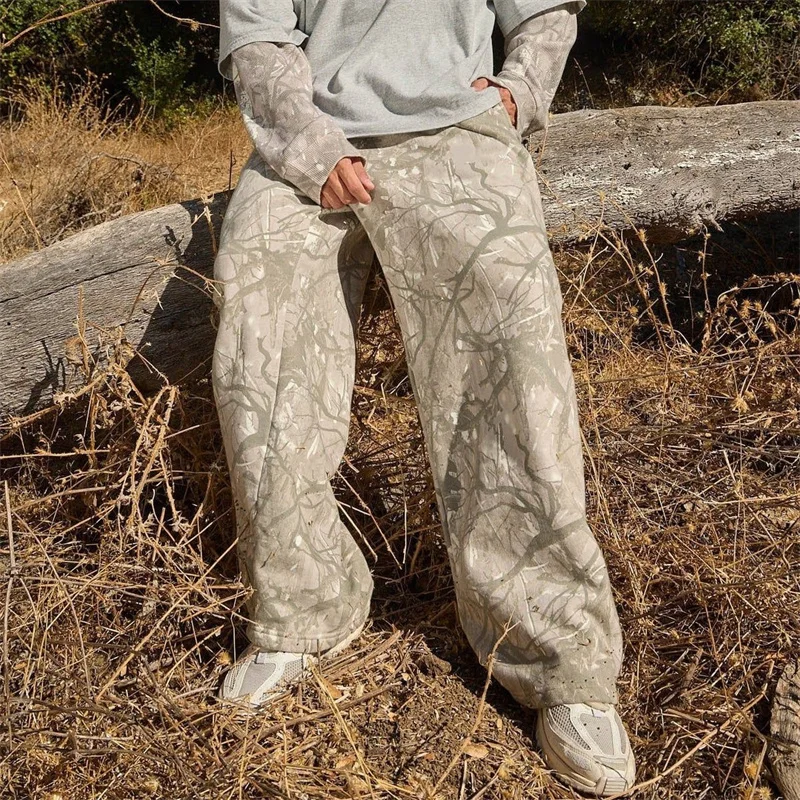 New Jogger Straight Trendy Fitness Pants Men\'s Camouflage Wide Leg Pants Breathable running sweatpants loose men trousers