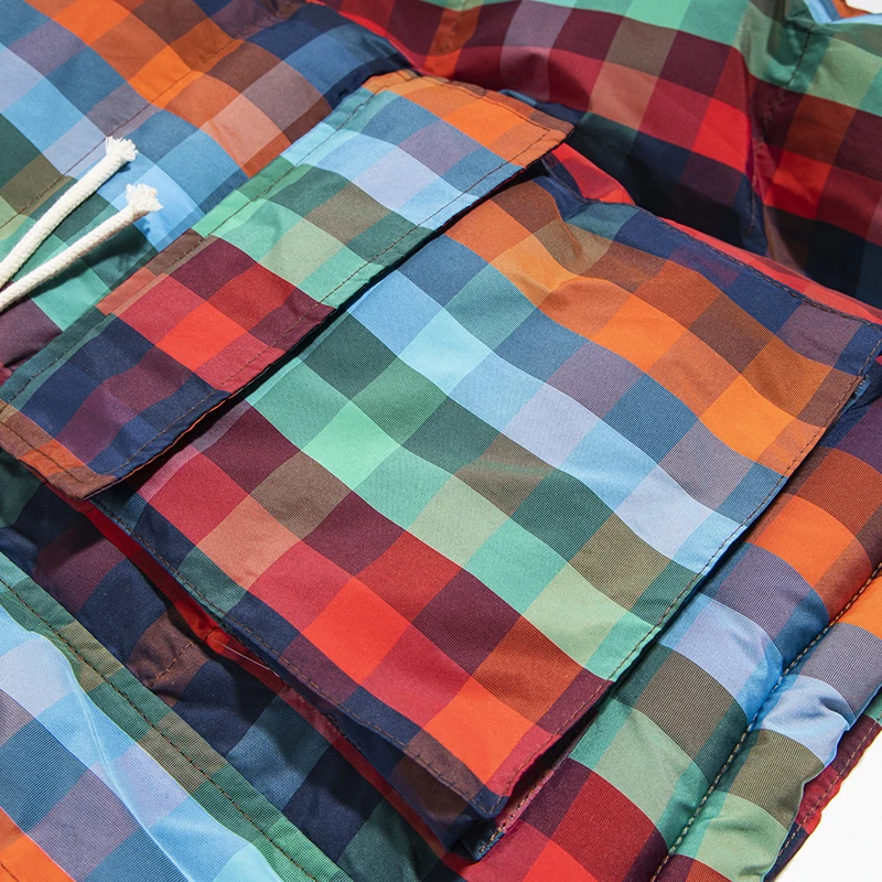 الشارع الشهير الملونة منقوشة مقنعين سترة منتفخة مع حبل تبديل إغلاق معطف الشتاء الدافئ متقلب ملابس خارجية الرجال النساء للجنسين