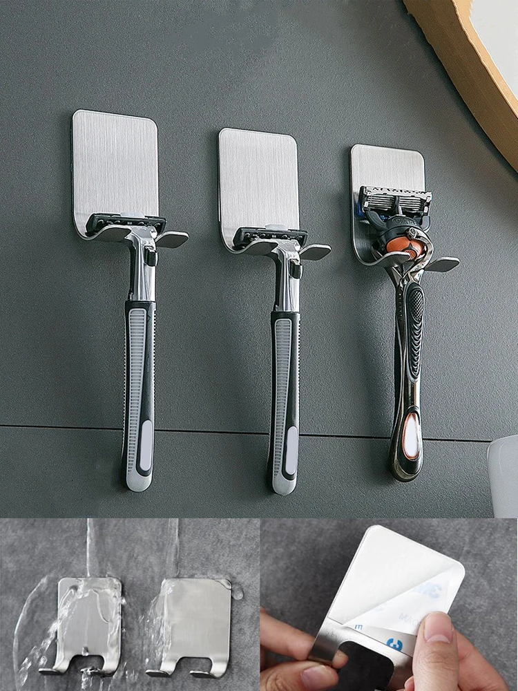 Stainless Steel Razor Holder Free Punch Men Shaving Holders WaterProof Bathroom Razor Storage Hook For Kitchen Bathroom