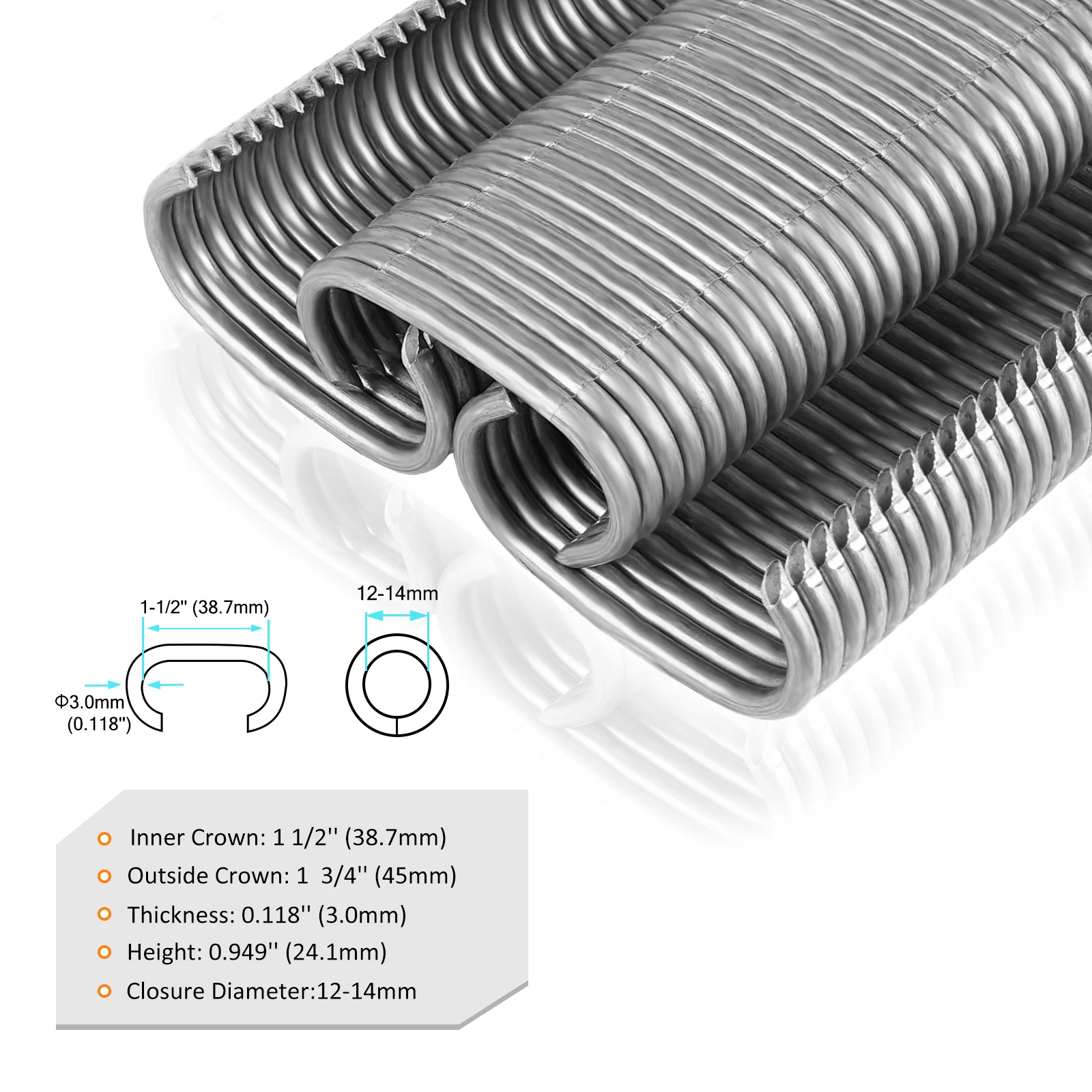 KAMSIN C50 Zinc 11Gauge  38.7mm Crown C-Type Gun Nails,Hog Ring Staples 1600PCS/Box for Furniture, Cages
