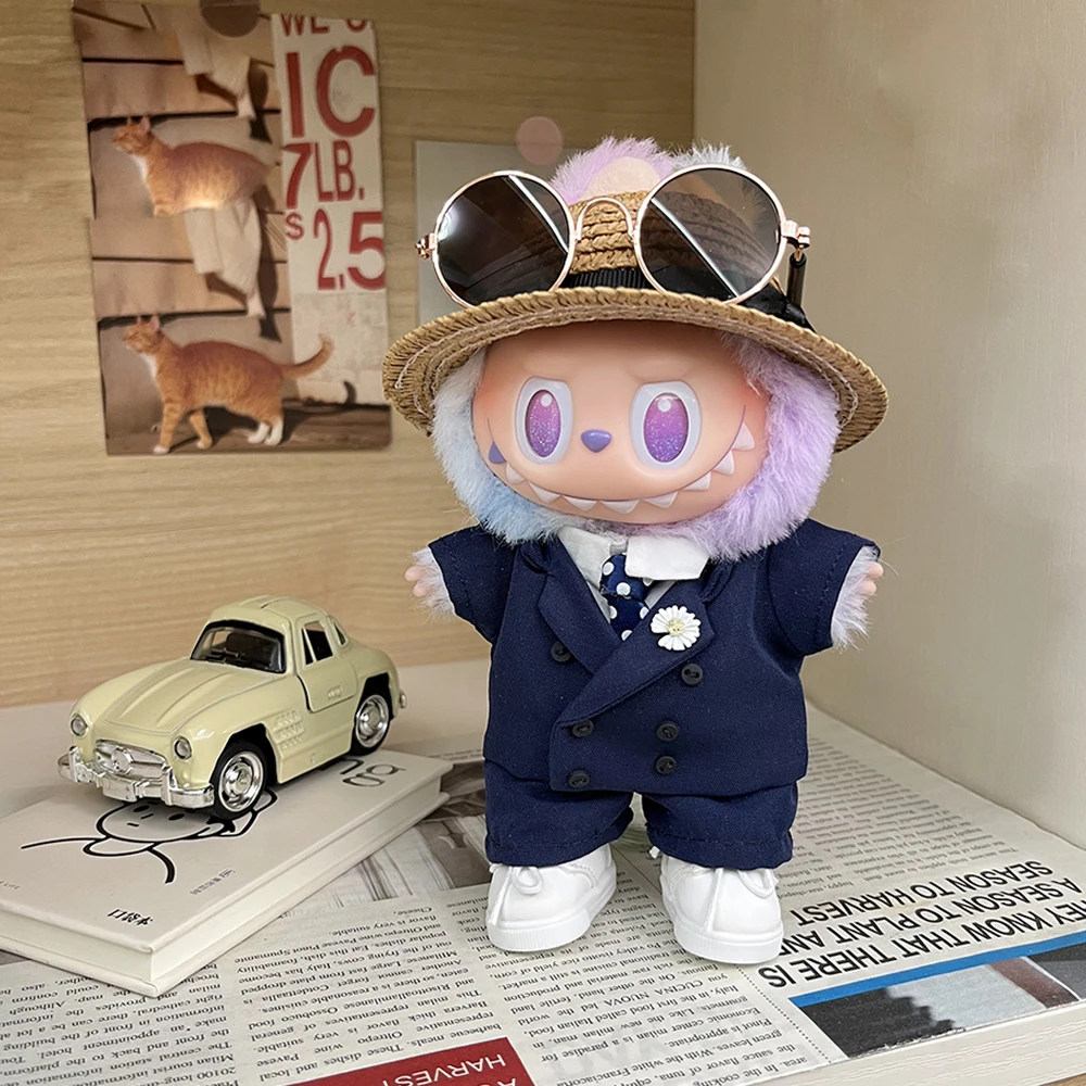 Adorável arco coração flor bud saia conjunto decoração vestido camisola cardigan roupa bonecas acessórios para 17cm/38cm labubu boneca roupas