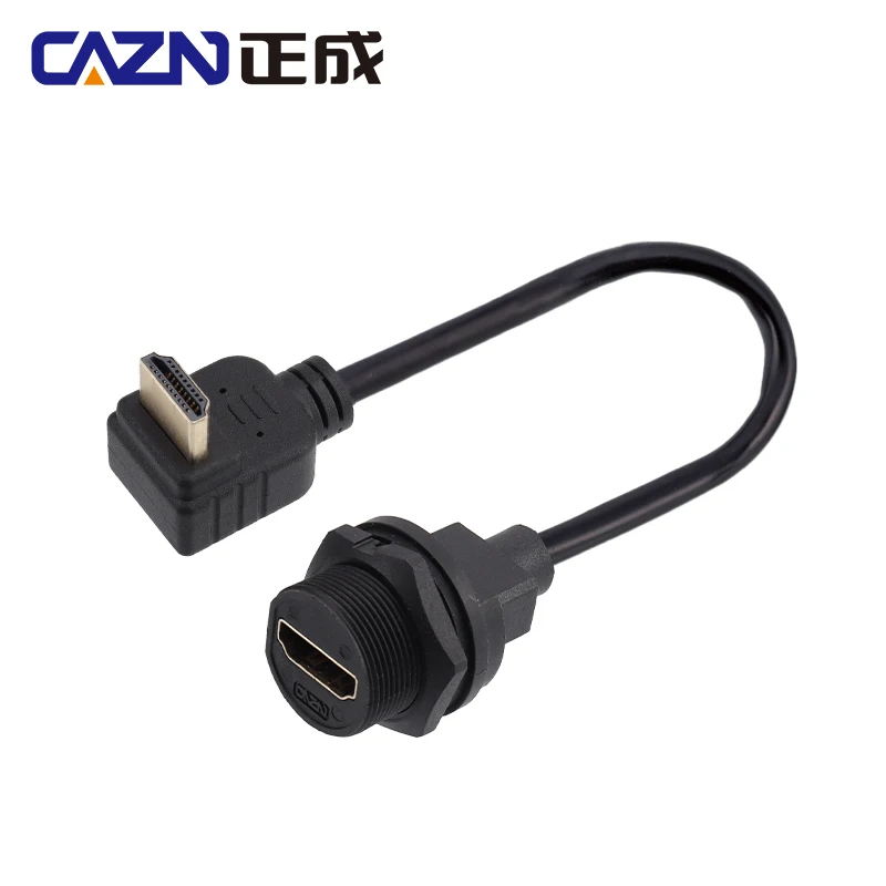 HDMI Waterproof IP67 Rear Panel Mount Receptacle to Right Angle Male 4K 60HZ Gold-plated Certified High Speed Cable HDMI