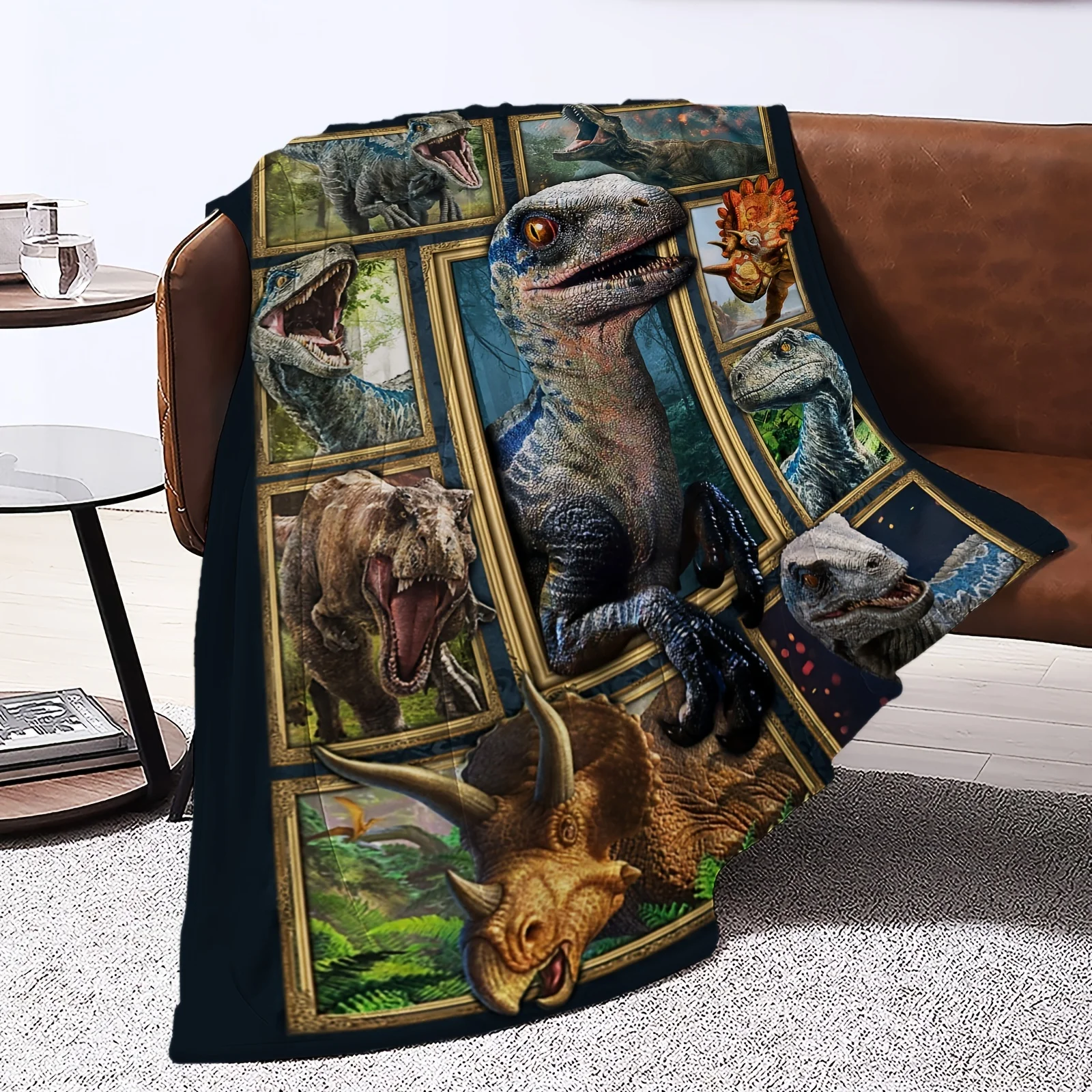 Dinosaur Print Blanket, Soft And Comfortable Flannel Throw Blanket For Home/Picnic/Travel