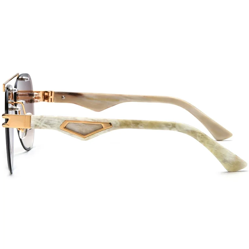 Borregls الجاموس القرن النظارات الشمسية الرجال 2025 جديد فاخر العلامة التجارية تصميم بدون شفة نظارات شمسية كبيرة الحجم النايلون عدسة هواة نظارات 0039