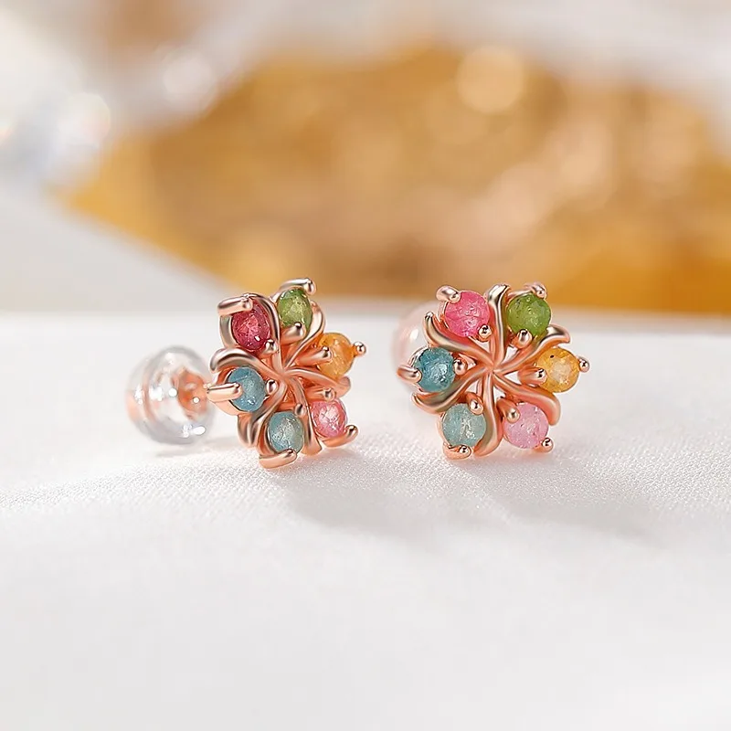 

TIMESWIND Multi-color Tourmaline Plum Blossom Flower S925 Women Earrings with Certificate