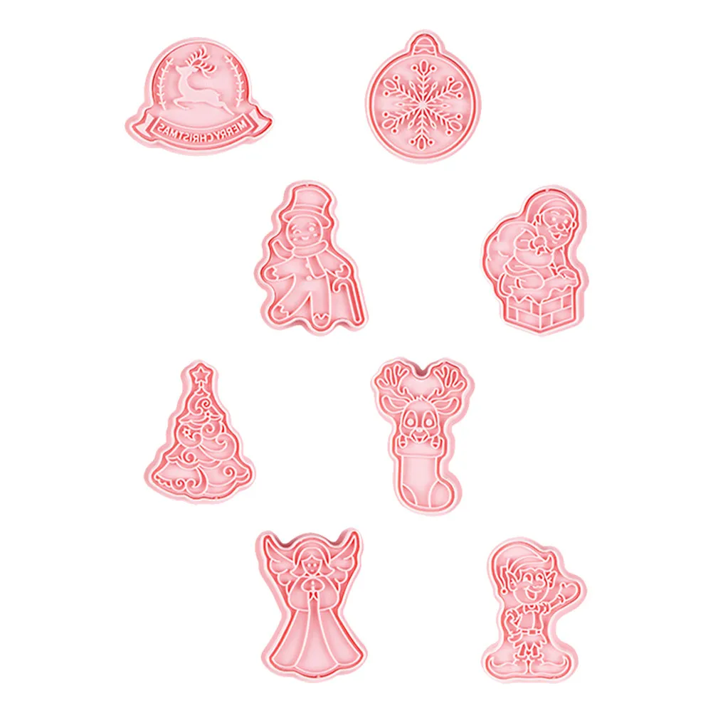 8Pcs Christmas Cookie Molds Press Type PP Baking Mold Set for Cookies Chocolates Candy Decorative Xmas Baking Supplies 3D Pastry