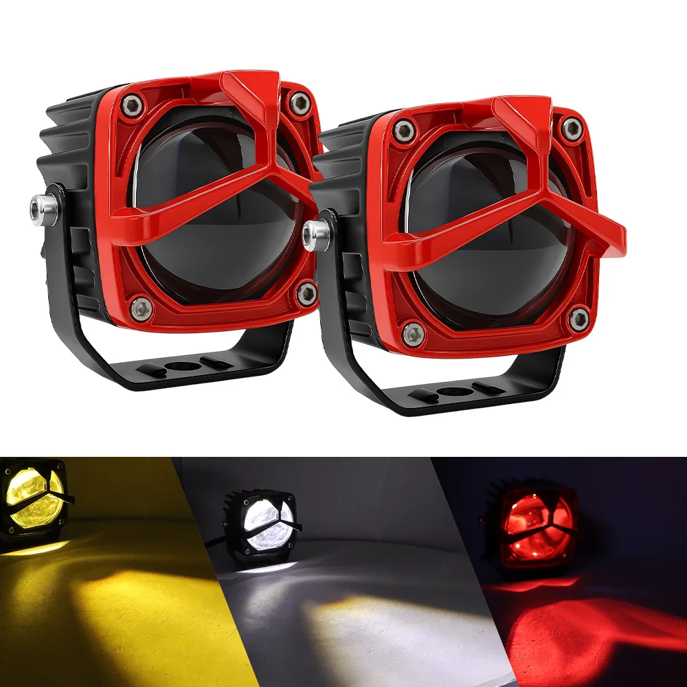 Square electric vehicle spotlight white yellow two-color flashing external super bright strong light remote motorcycle spotlight