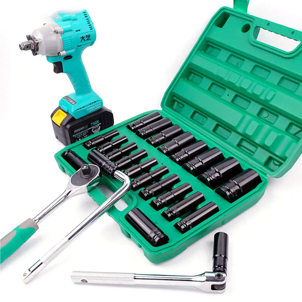 1/2" Drive Socket Set 10 Pcs Metric Deep Socket Set 6 Point Hex Design Impact Socket Set with Portable Storage Case