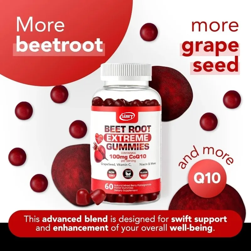 Beetroot Gummies Contain 100mg of Coenzyme Q10 and Grape Seed Extract, Promoting Healthy Circulation of Energy