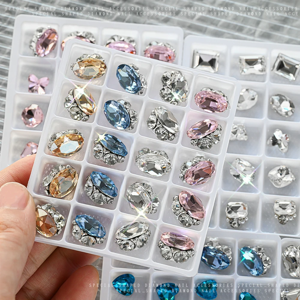 20PCS 3D Irregular Pile Diamond Nail Art Charms Pink/Blue/Clear Crystal Rhinestone Large Stones Manicure Craft Jewels Decoration