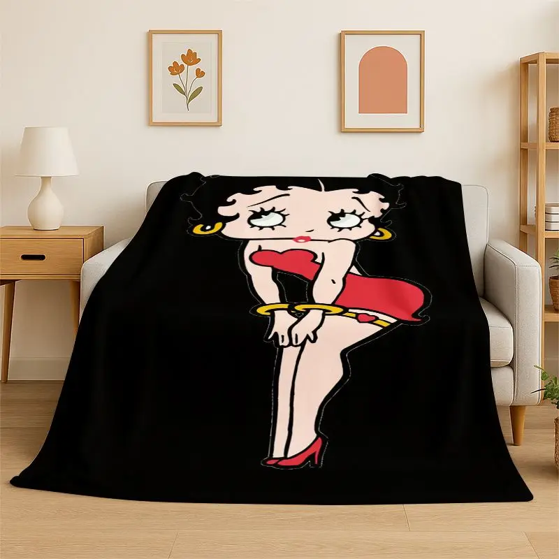 Cute B-Betty Girl B-Boop Cartoon Flannel Blanket,Ultra Soft Warm Plush Throw for Home Bedroom Bed Sofa Cover Office Picnic Gift