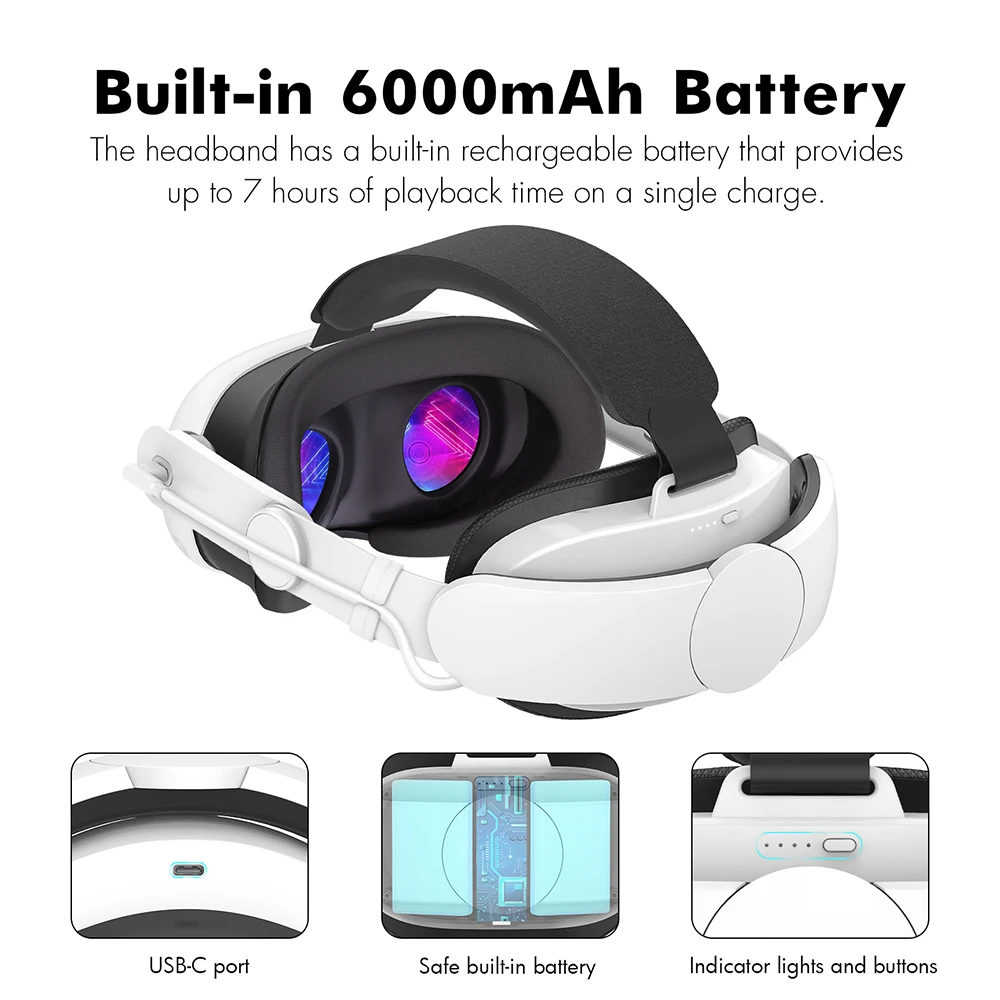 For Oculus Quest 3 VR Headset with 6000mAh Battery Fast Charging Elite Strap Rechargeable Head Strap For Quest 3 Accessories