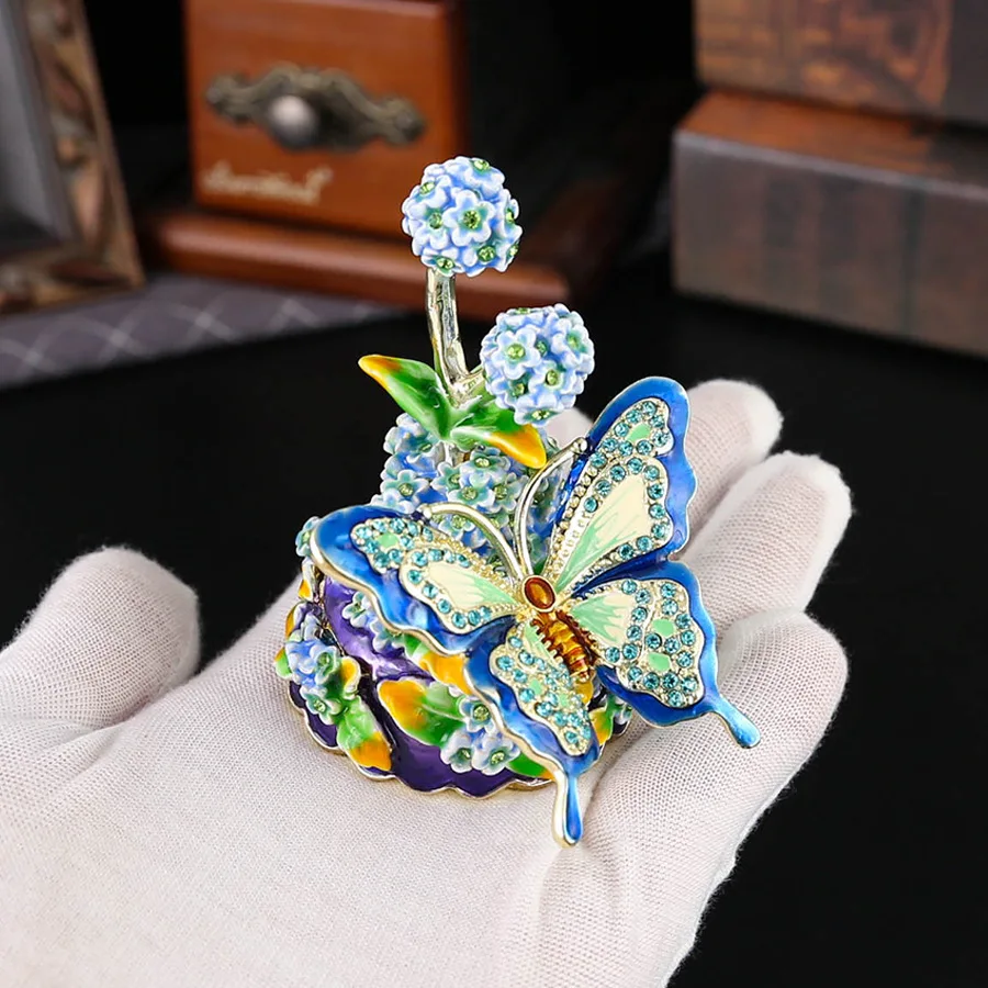 Creative Butterfly and Flower Trinket Box Enameled Decorative Keepsake Ring Box Necklace Earrings Organizer Home Decor