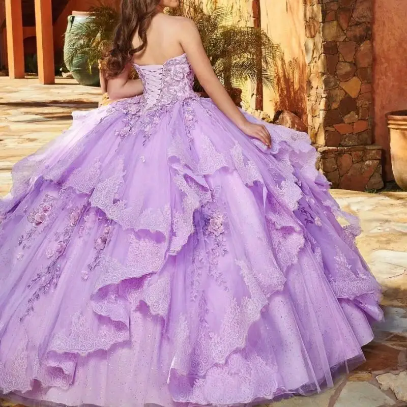 Customized Lilac Princess Girl Quinceanera Dress Long Sleeve Beads Ball Gown Vestido De 15 Anos Sweet 16 Prom Party Paegant Wear