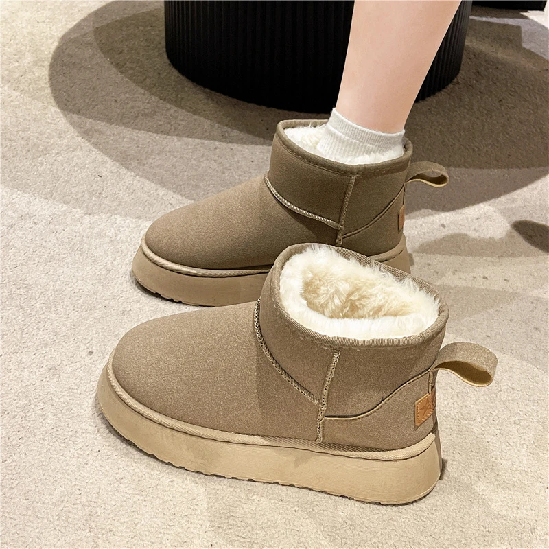 Women's New Classic Plush Warm Cotton Ankle Boots Flat Bottom Suede Fur Winter Snow Boots Comfortable Short Thickened Fluff