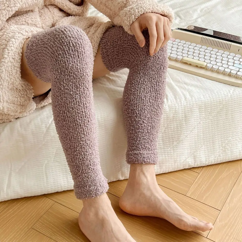 

Cute Thicken Warm Long Tube Sock Cover Simple Hosiery Coral Fleece Stockings Stripe Leg Warmers Floor Plush Stockings Autumn