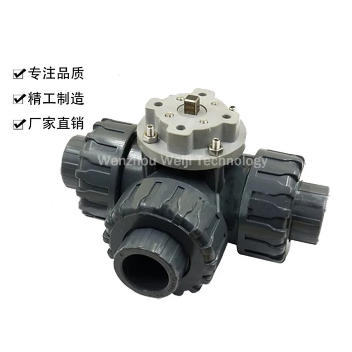DN25 UPVC 3 Way True Unnion end Connection Valve Body For Electric Actuator ISO5211 F03,F05 connection with BSP or NPT thread