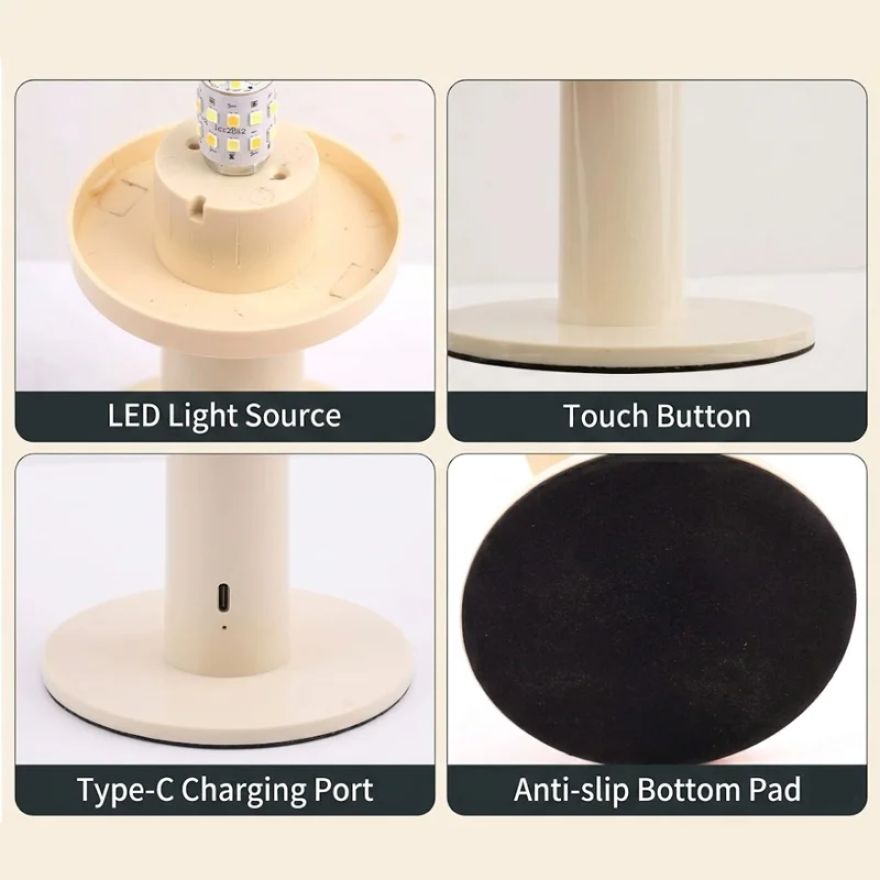 Modern Rechargeable Smooth Texture 3-Speed Brightness Dimmable LED Desk Lamp for Bedroom Bauhaus Table Lamp Battery Operated