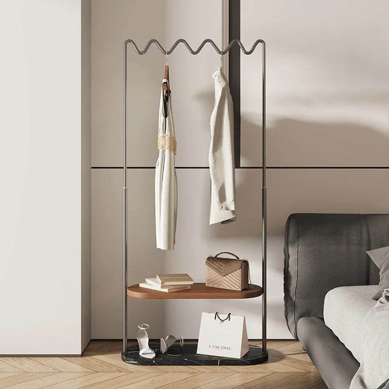 Custom Multifunctional Light Luxury Floor Coat Rack Modern Bedroom Solid Wood Clothes Rack Bedside Clothes Organizer