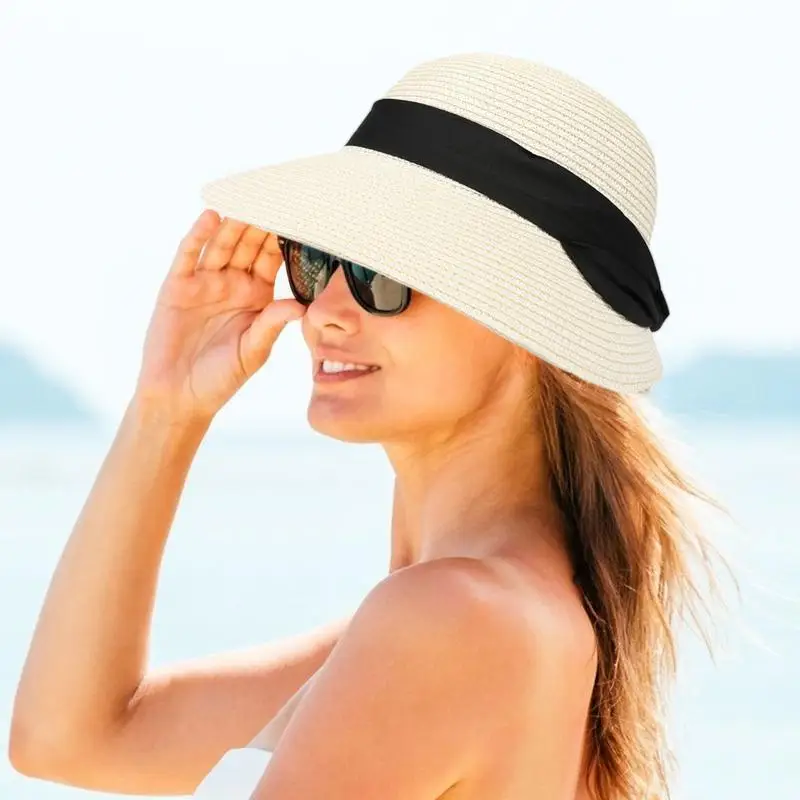 Women Beach Straw Hats Foldable Women\'s Standard Wide Brim Sun Hat Summer Straw Sun Hats Women Beach Straw Hats For Women