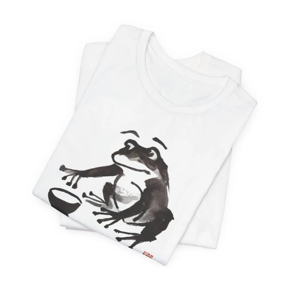 اليابانية الحبر اللوحة ساكي الضفدع تي شيرت امرأة رجل عالية الجودة القطن الجرافيك تي شيرت خمر بسيط الشارع الشهير Ropa Hombre