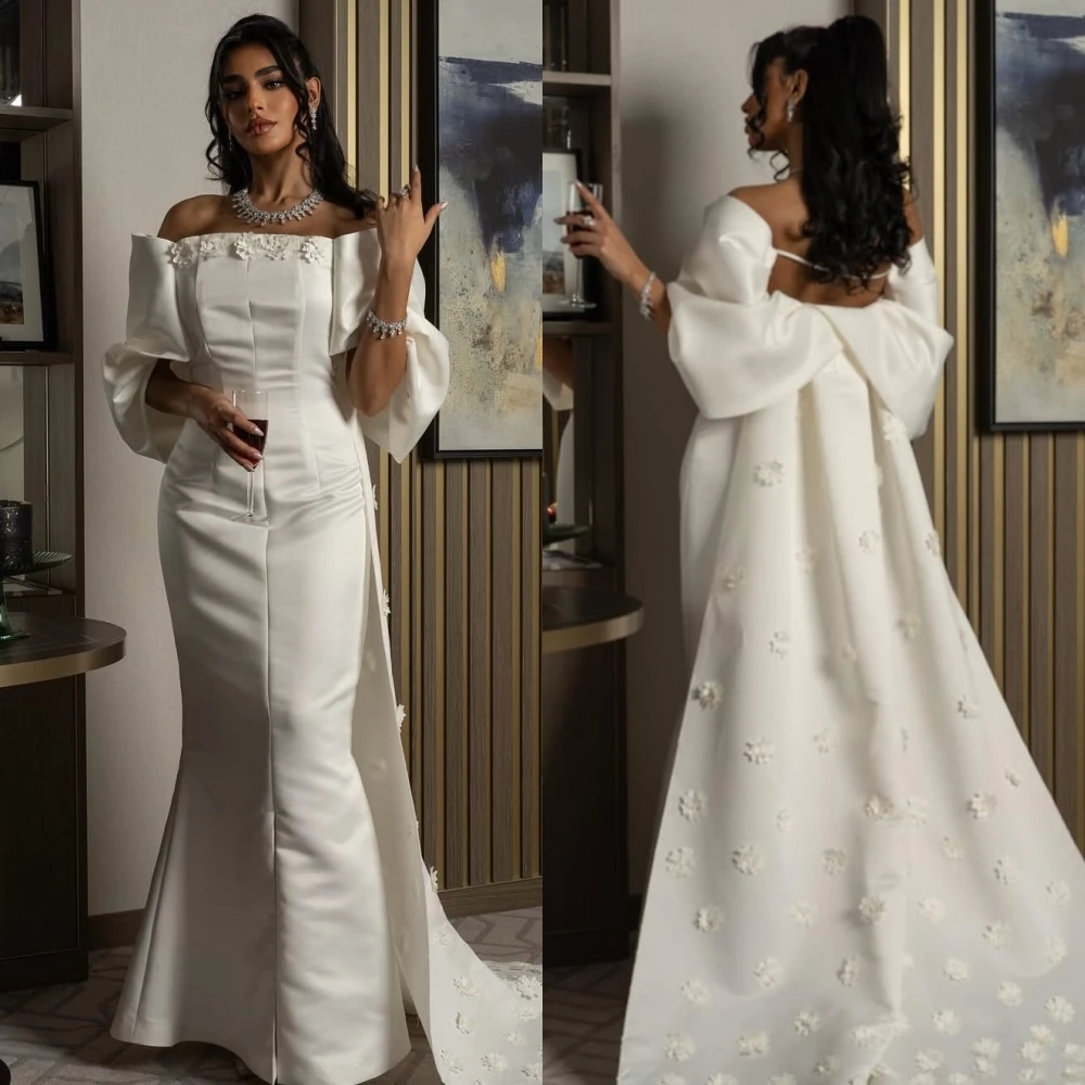 

Customized Charmeuse Applique Flowers Temperament Mermaid Off the Shoulder Bespoke Occasion Women Evening Elegant Party Wedding