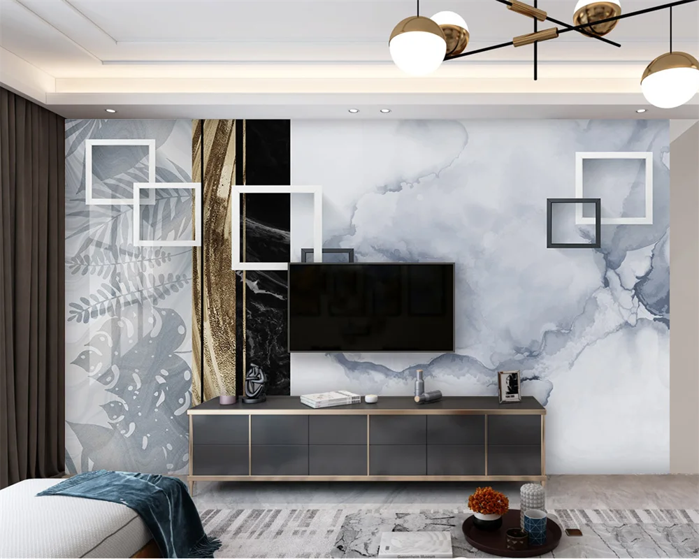 

beibehang papel de parede papier peint Customized Modern New Nordic Retro Leaf Marble Imposition TV Background Wallpaper