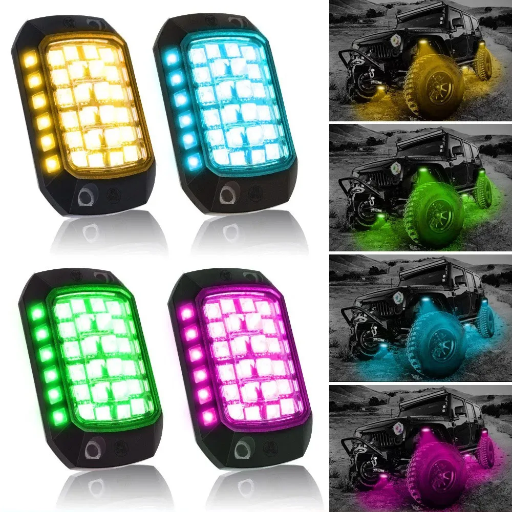 1/2/4pcs LED Rock Light Car Contour Decorative Light Led Atmosphere Lights Bottom Ambient Lamp for Beach Motorcycle SUV ATV Jeep