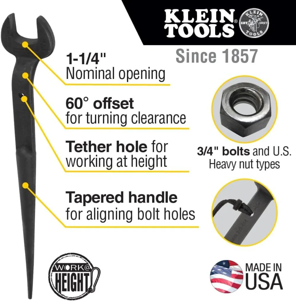 Chiave Spud per carichi pesanti con foro di fissaggio, apertura da 1-1/4 pollici, bullone da 3/4 pollici per un fissaggio sicuro nella costruzione