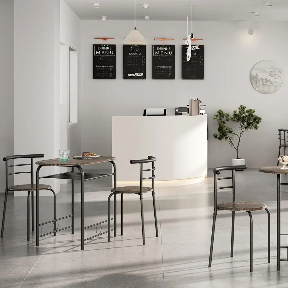 3 Piece Dining Table Set, Kitchen Table & Chair Sets or 2, Compact Bistro Table Set with Steel Legs, Built-in Wine Rack or Small