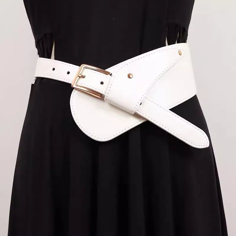 Women's Fashion White Black PU Leather Cummerbunds Female Dress Corsets Waistband Belts Decoration Wide Belt R1385