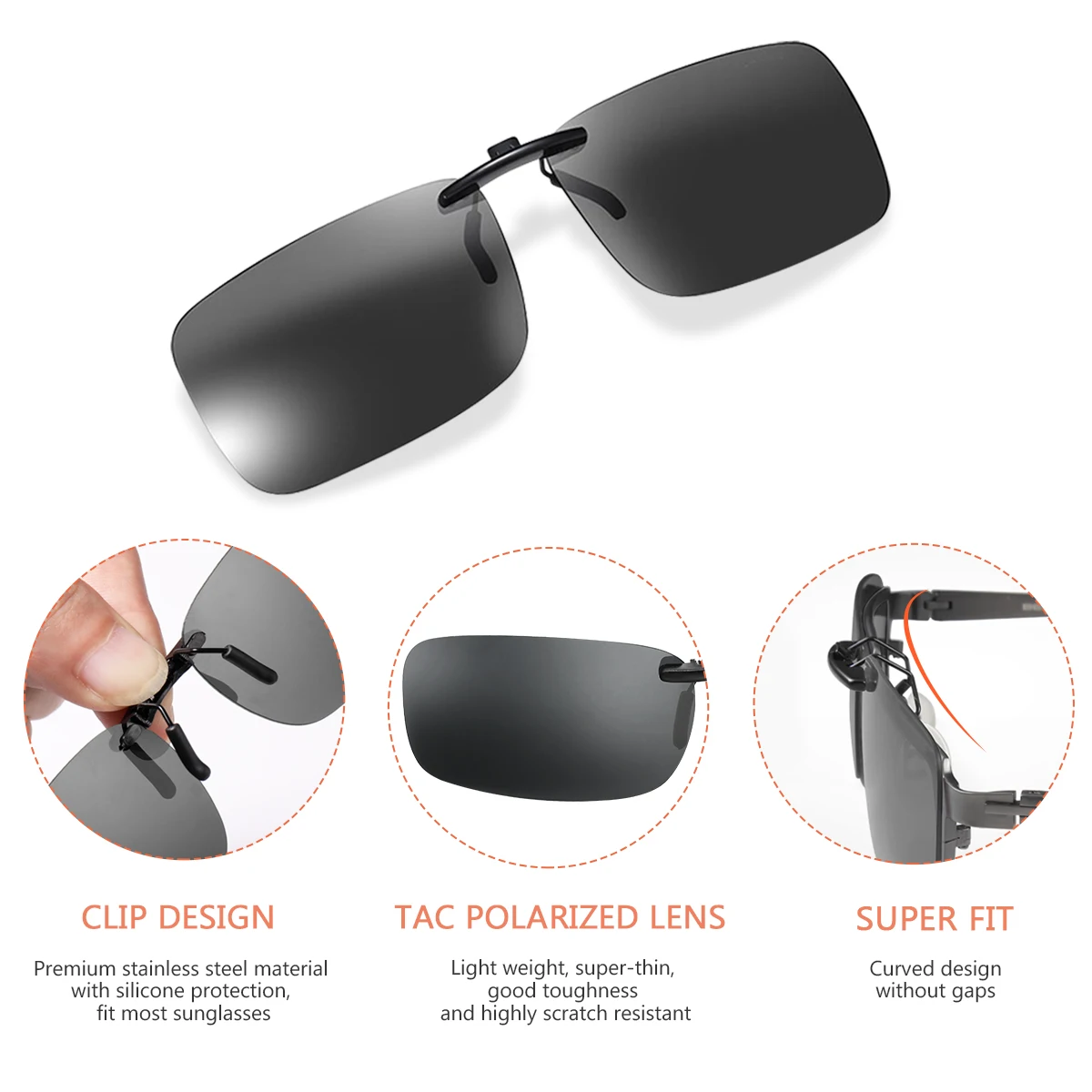 

3pc Sunglasses Clip Polarized Myopia Driver Night Vision Eyeglasses Lightweight Durable High Definition Lenses for Men Women