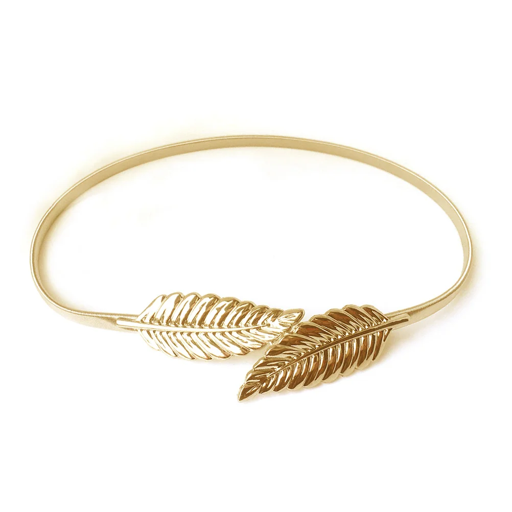 حزام خصر مزخرف معدني على شكل ورقة ذهبية، حزام خصر مرن قابل للتعديل للنساء، حزام خصر أنيق