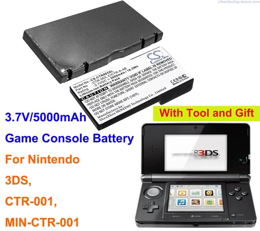 Cameron Sino 3.7V 5000mAh Game Console Battery C/CTR-A-AB, CTR-003 for Nintendo 3DS, CTR-001, MIN-CTR-001, With Back Cover