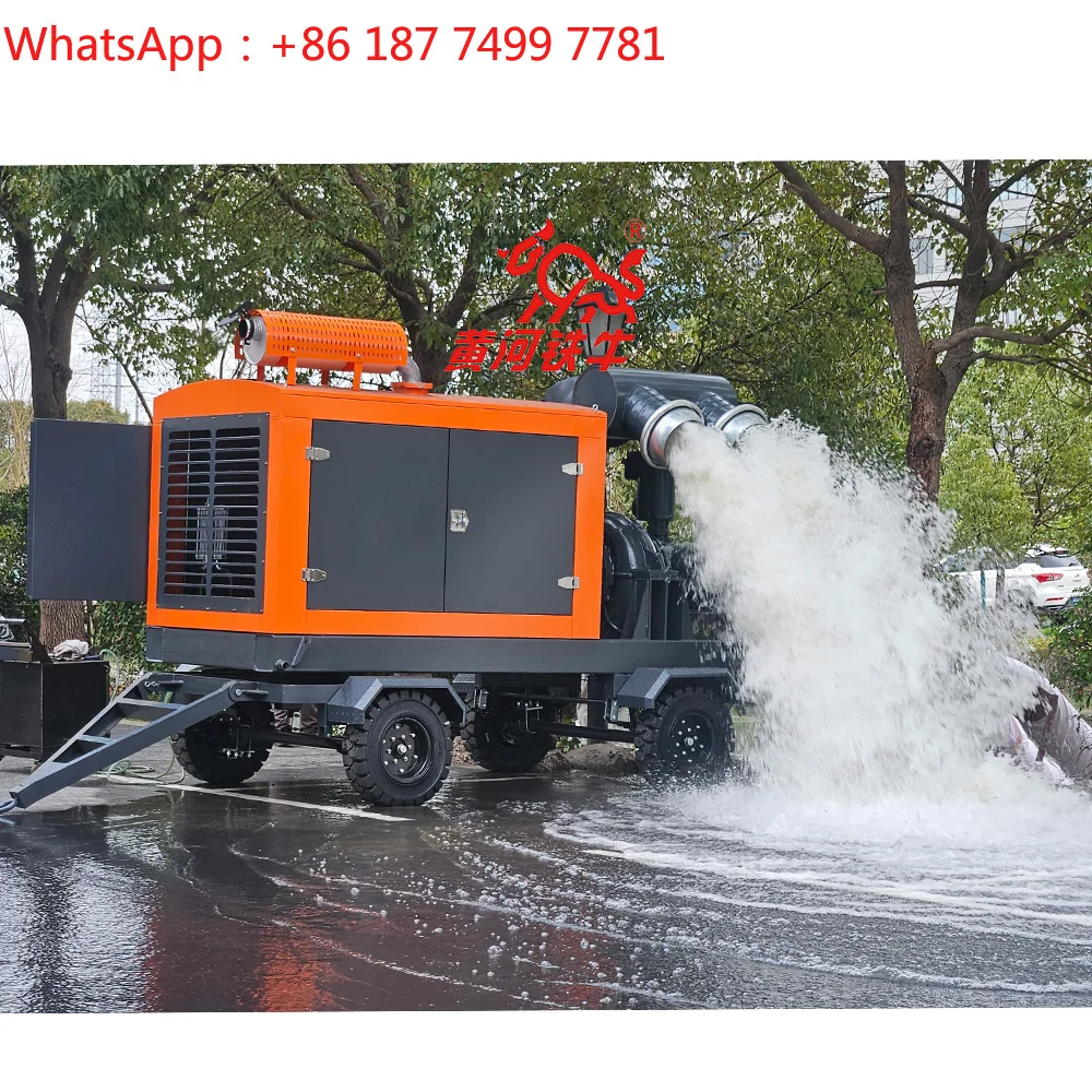 High-flow Long-distance Trailer -Mounted Drainage   Engine Water Pump Flood Control and Drainage Mining River Pumping