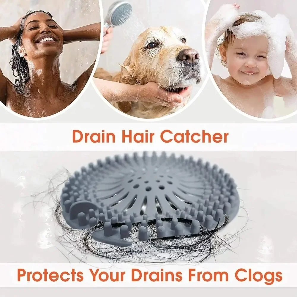 Durable Silicone Hair Catcher Shower Drain Round Anti Clogging Sink Drain Strainer Easy Clean Floor Drain Cover Kitchen Tool