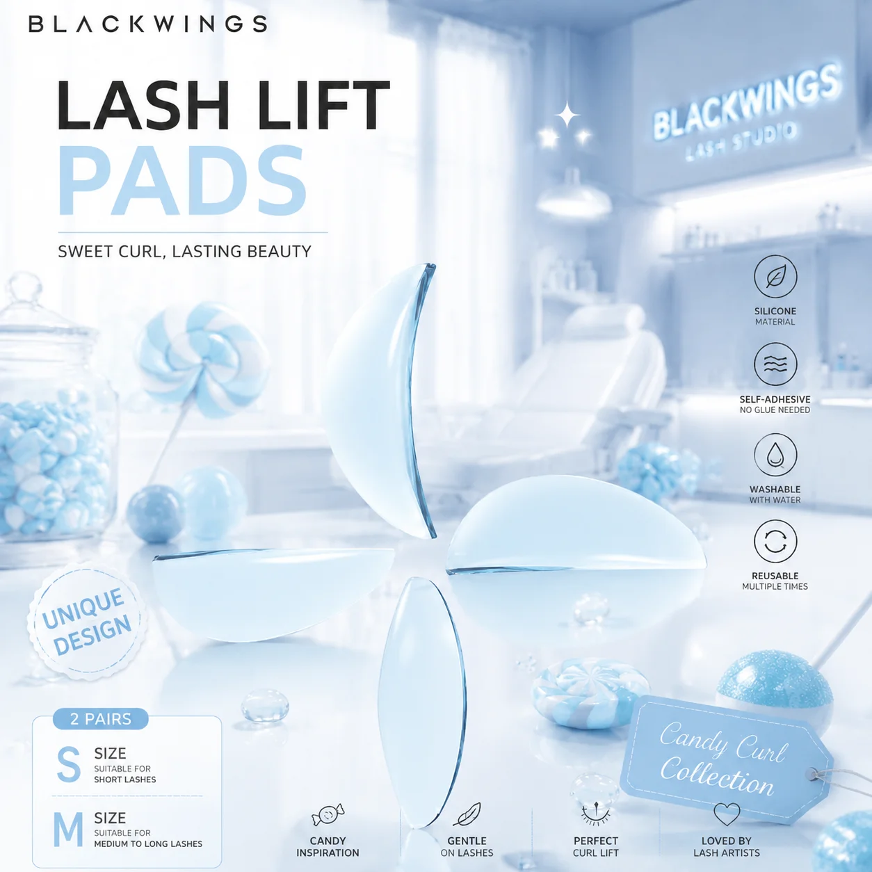 BLACKWINGS2Pair 2Size Silicone Eyelash Perm Pad Lifting Lashes Rods Shield 3D Eyelash Curler Accessories Applicator Makeup Tools view 6