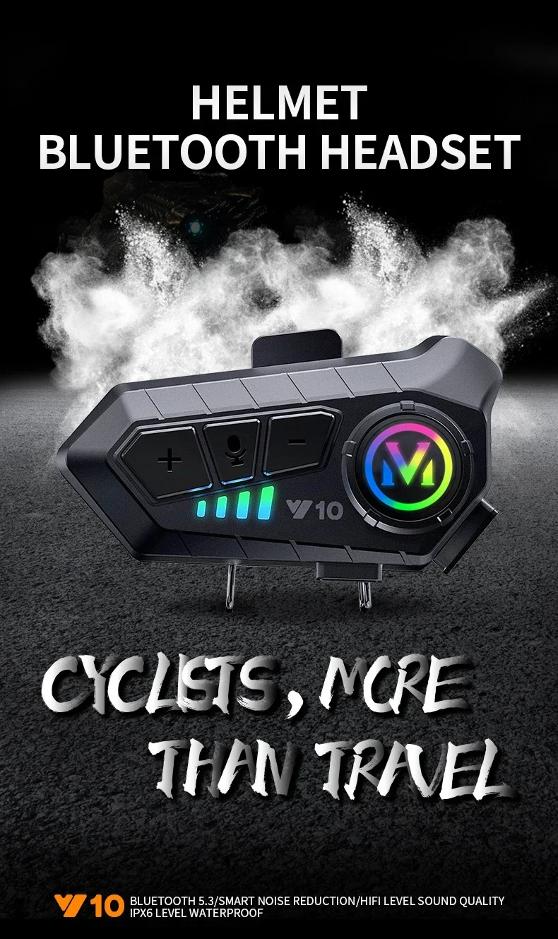 Motorcycle Helmet Headset Bluetooth5.3 Earphone IPX6 Waterproof 1000MAH HD Sound Moto Wireless Headphone with Mic Accessories