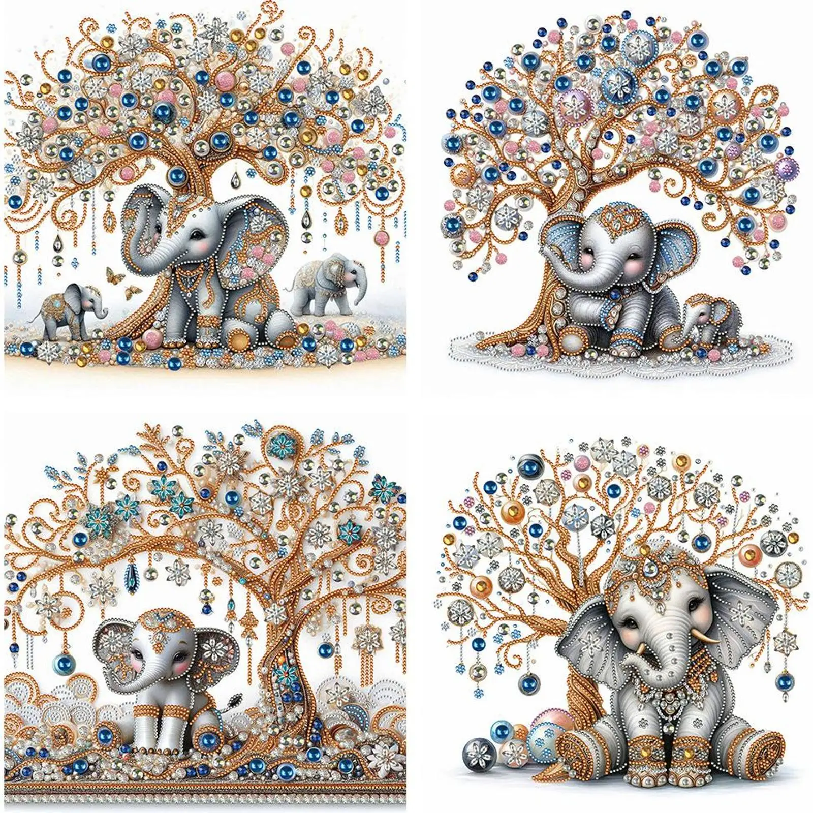 

4pcs Elephant 5D DIY Partial Special Shaped Drill Diamond Painting Kit 40x40cm