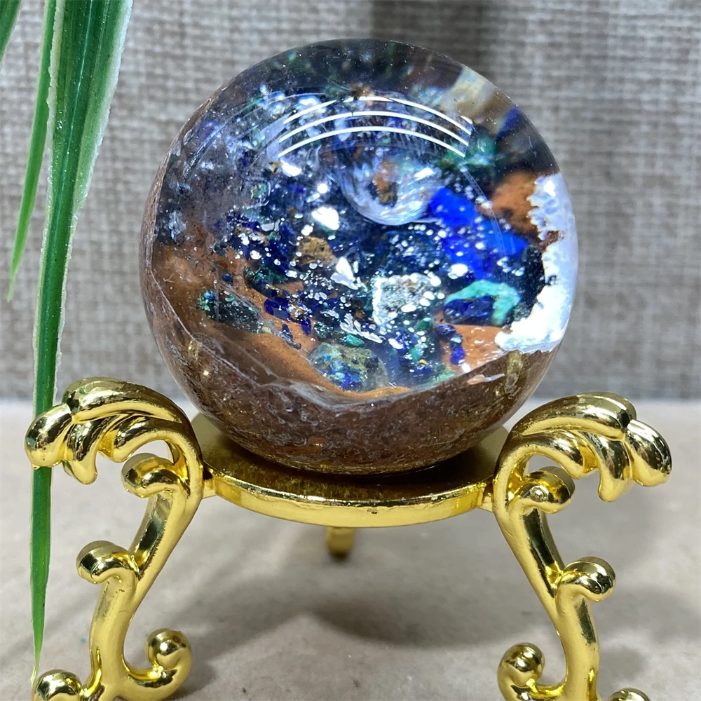 

Azurite Quartz Ball Natural Stone Sphere Crystal Healing Room Decoration Holiday Meditation Reiki Witchcraft Gemstone+ Stand