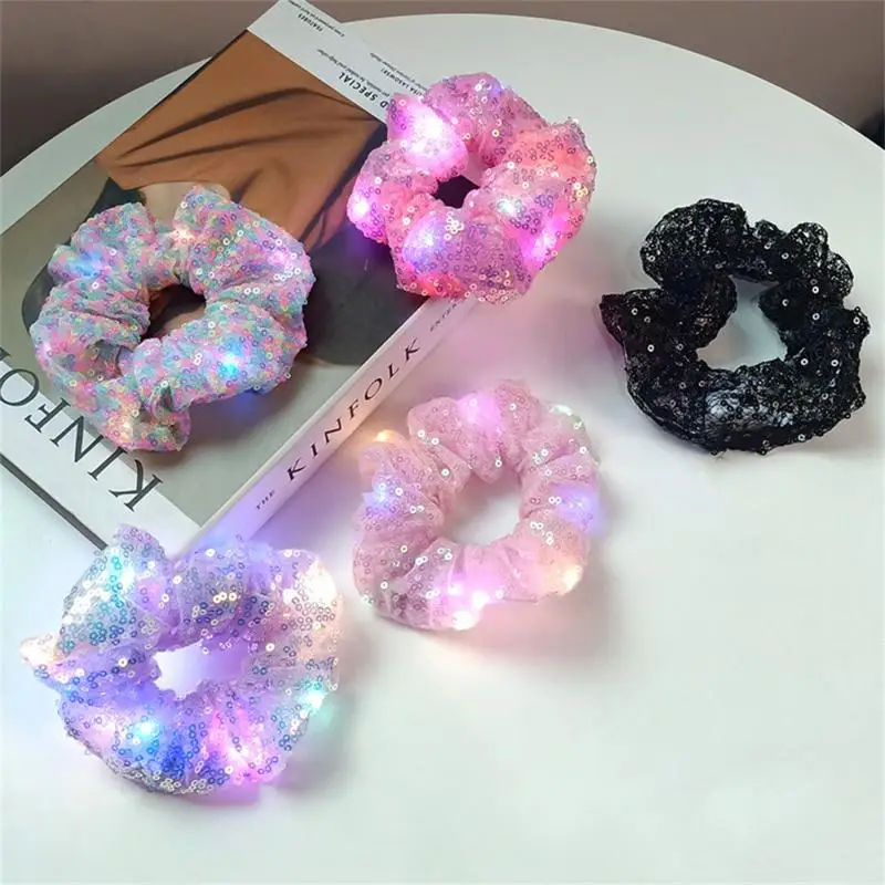 Fashion LED Luminous Scrunchies Hair Rope Elastic Hair Bands Holder Elastic Hair Ring Ties Accessories Hair Sequin Headwear