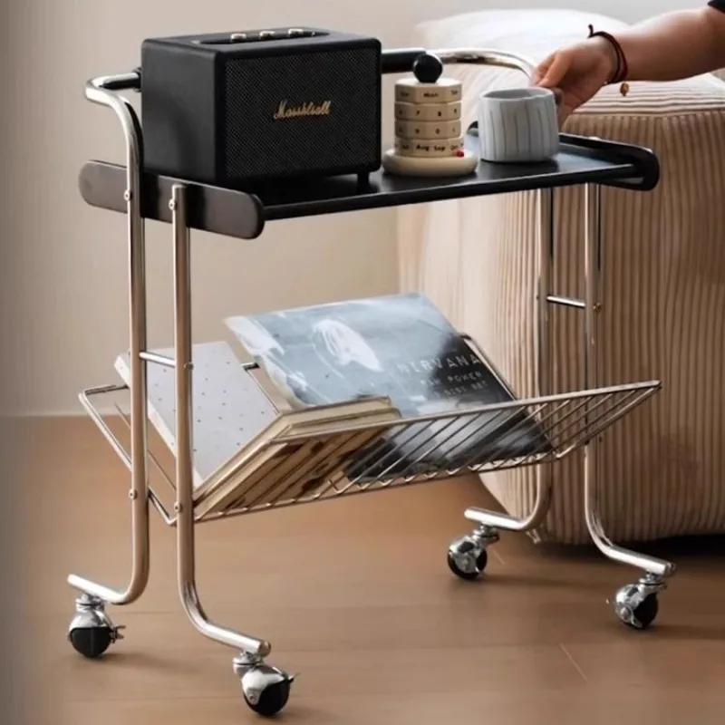 

Stainless Steel Storage Holders Movable Living Room Storage Racks Large Capacity Organize Rack Multifunctional Organize Shelf