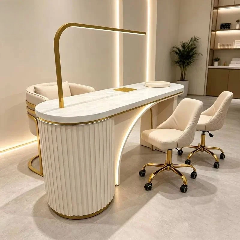 Modern Luxury Metal Nail Table with Built-in Vacuum Cleaner for Salon Manicure Station Desk