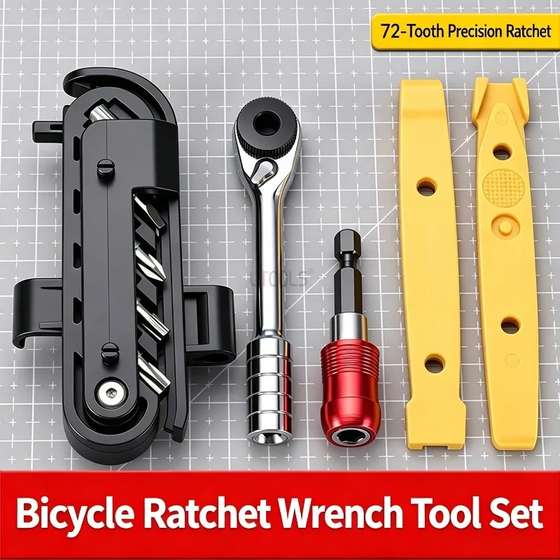 Multi-function Bicycle Repair Ratchet Wrench Kit Portable Ratchet Tool Set Professional Industrial S2 Steel Screwdriver Bits