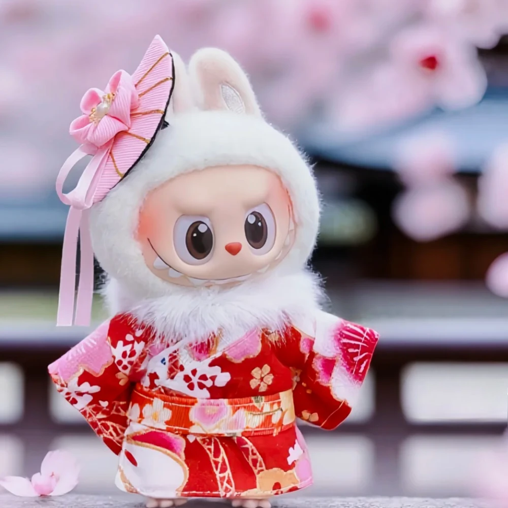 

For 15/17cm Labubu V1 V2 V3 Dolls Under Cherry Blossom Trees, Traditional Japanese Kimono Costume Set