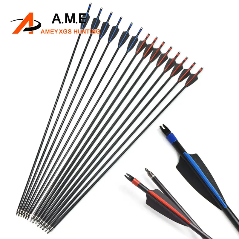 

31.5 Inches Fiberglass Arrow Archery Spine 500 Shaft 100 Gr Steel Arrowhead 3" Rubber Feather Recurve Bow Hunting Shooting Arrow