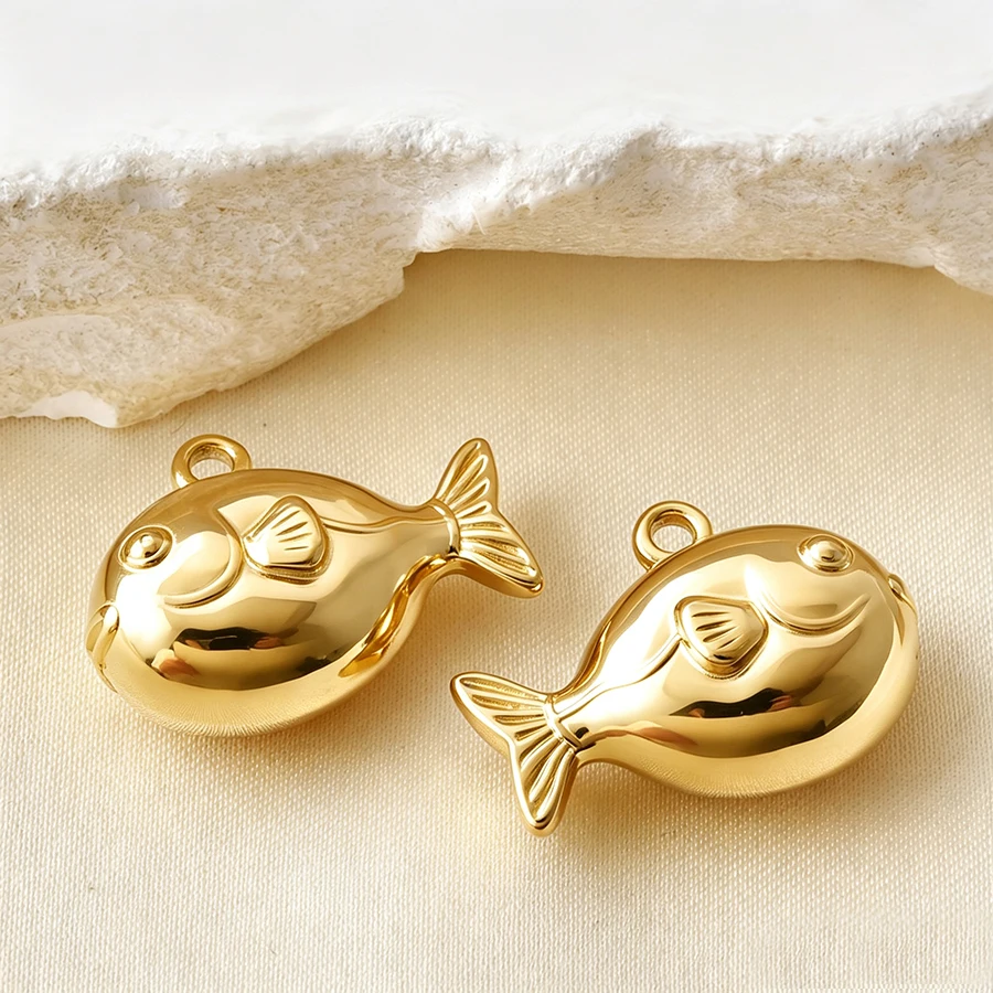 5 Stück goldfarbene Edelstahl-Anhänger in Form von niedlichen Hunden, Fischen und Enten, PVD-beschichtet, für Schmuckherstellung, Tieranhänger, DIY-Halskette, Schlüsselanhänger – Detail 10